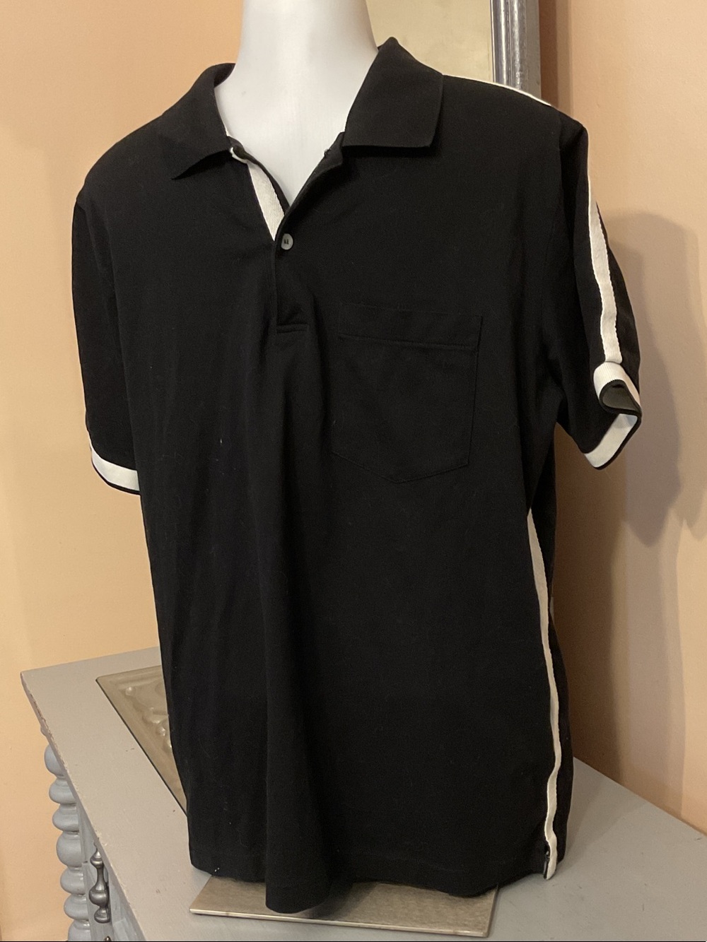 Prada Large Men’s Black Polo with White Contrast Trim